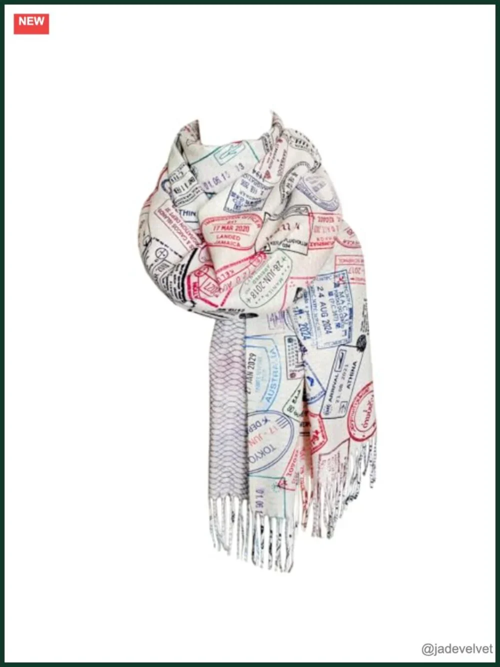 Traveler Scarf with Passport Stamps Print, Lightweight Acrylic, Flight